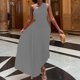 thumbnail image 1 of ICHUANYI Clearance Women's Print Short Sleeve Solid Casuals Comfy Sleeveless Single Shoulder Fold Tunic Slim Mini Dress(Gray, XL) ICHUANYI WER2023080904493, 1 of 6