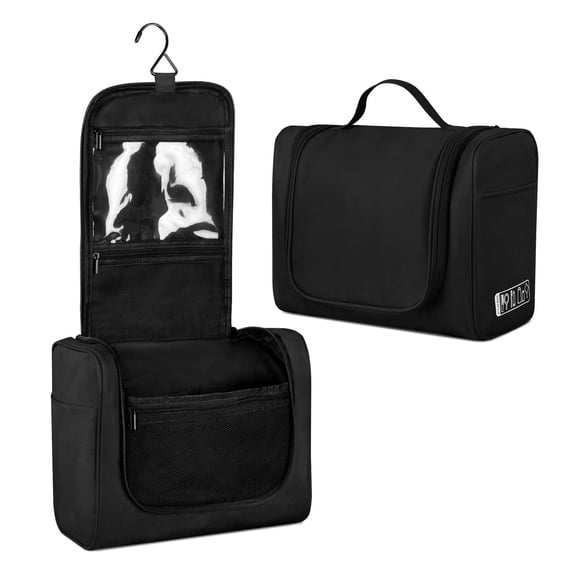 FITDON Large Hanging Toiletry Bag Travel Wash Bag, Waterproof Shaving Bag Gym Shower Bathroom Bag Dopp Kit, Black
