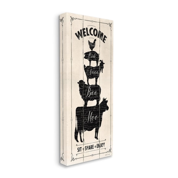 Stupell Industries Welcome Farm Animal Rustic Wood Textured Word Design Canvas Wall Art by Stephanie Workman Marrott