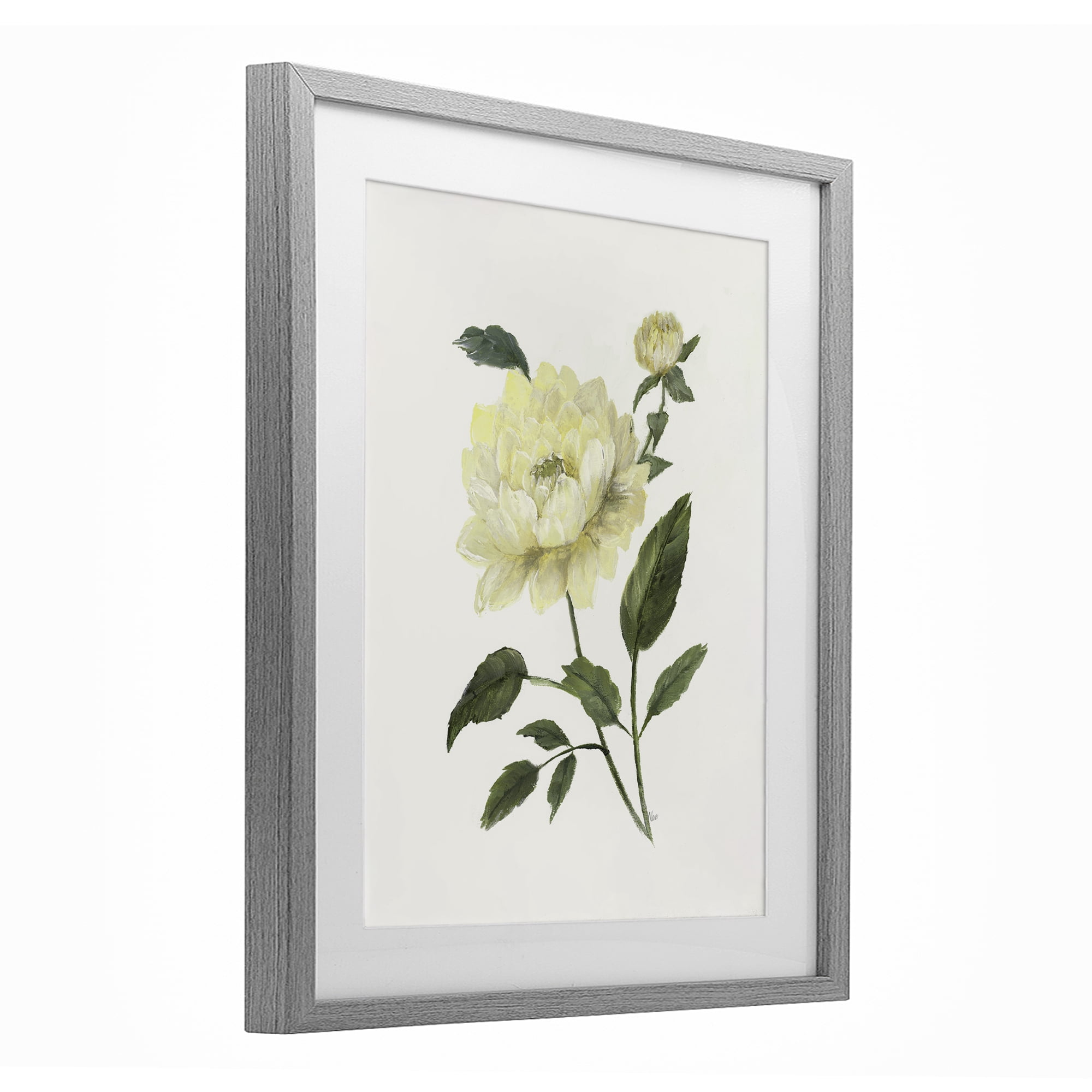 Stupell Industries Cream Garden Peony with Buds Gray Framed Print Under Glass, design by Nan