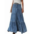 thumbnail image 3 of Women'S Long Jean Denim Tiered Button Down High Waisted Maxi Skirts Blue M, 3 of 9
