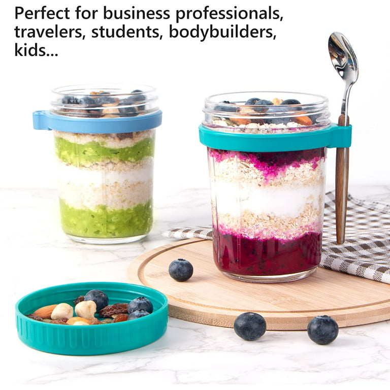 Hoa Kinh Overnight Oats Containers with Lids and Spoon 16oz 4 Pack