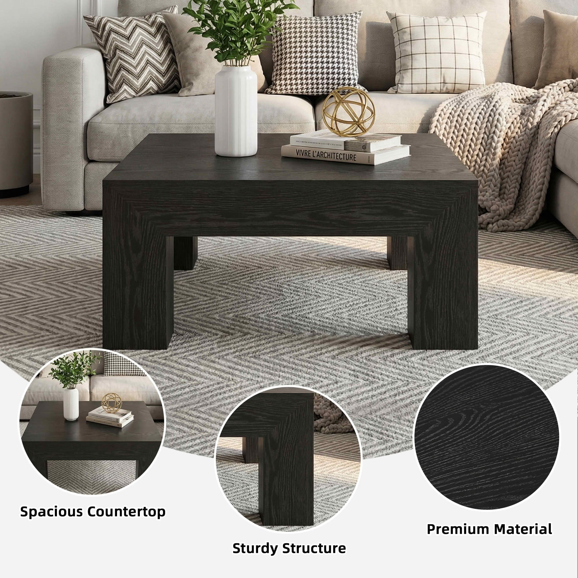 MAYEETY 39 Inch Farmhouse Square Coffee Table Living Room Cocktail Table