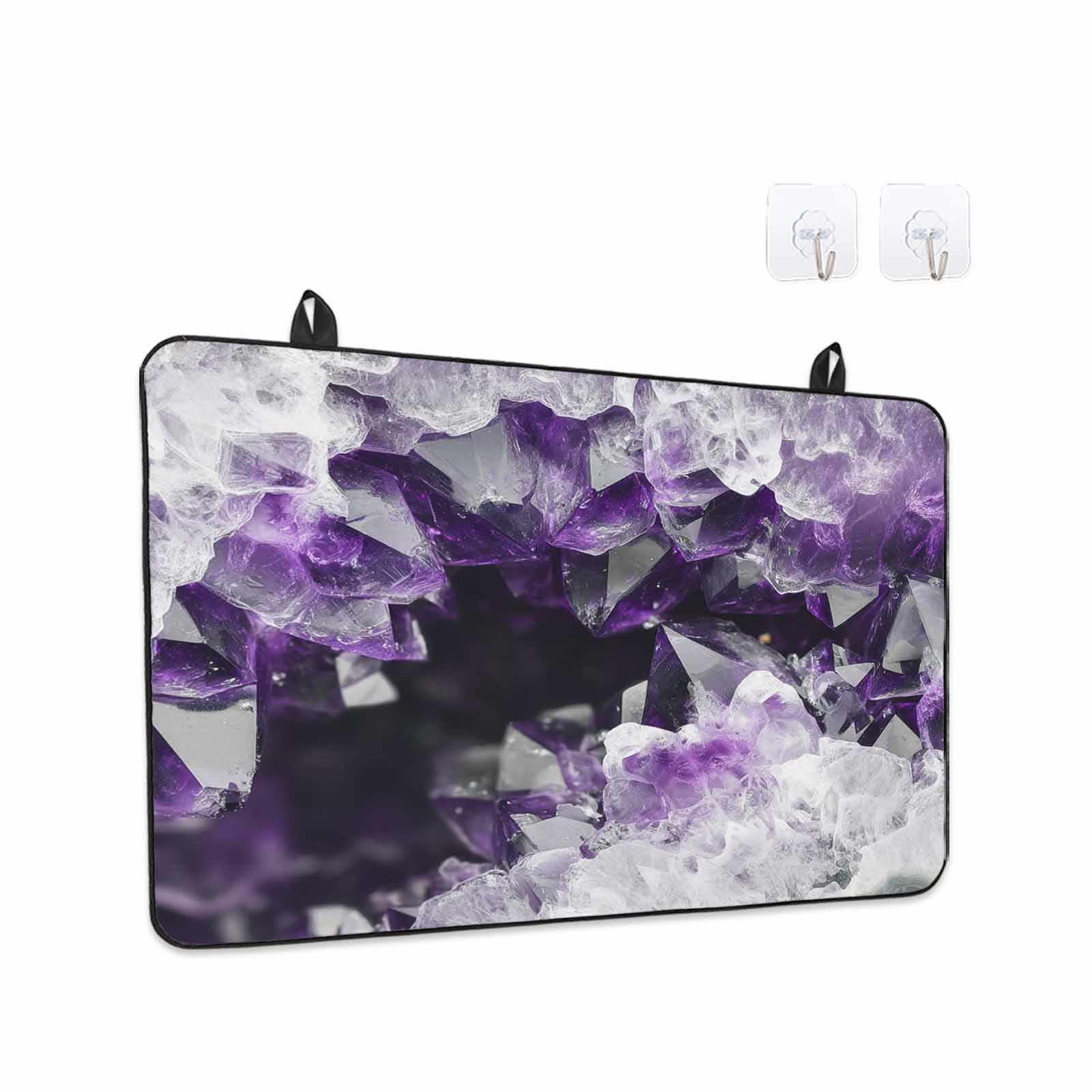 Purple Black Geometric Stove Top Cover for Electric Stove, Heat-proof & Non Slip Glass Top Stove Cover Protector, Modern Abstract Crystals Artwork Kitchen Flat Cooktop Rubber Mat 24x21 Inches