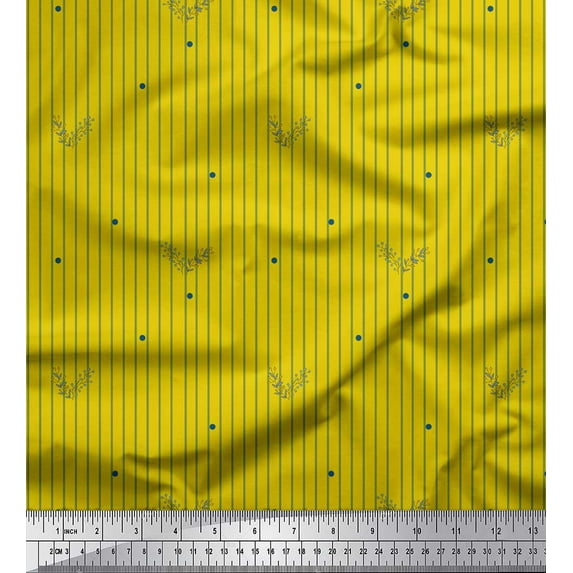 Soimoi Yellow Modal Satin Fabric Dot & Leaves Stripe Printed Craft Fabric by the Yard 42 Inch Wide