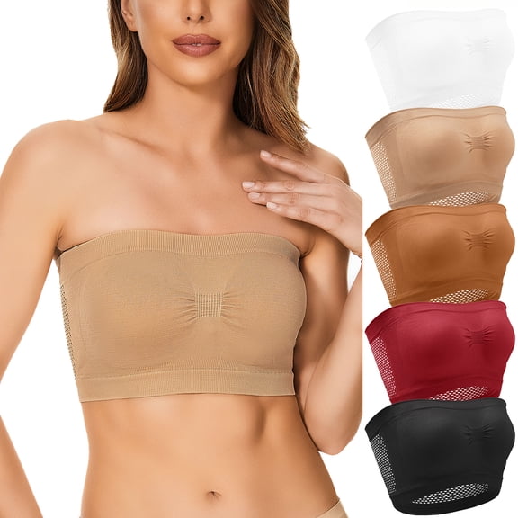 Gymayou Women Seamless Strapless Bandeau Bra Breathable Mesh Tube Top Stretch Wireless Wrap Top for Daily Under Outfits Black 2XL