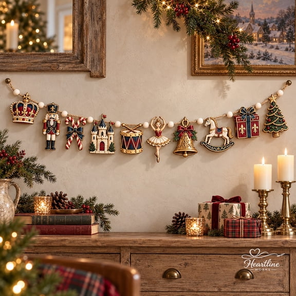 Wooden Garland Ornament Nutcracker Toy Soldier Christmas Mantel Decor