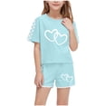 thumbnail image 1 of Ensemble de Shorts Imprimés à Manches Courtes et Col Rond pour Enfants, Mélange Polyester Spandex, Taille Élastique, Haut et Bas Assortis, Vert Militaire, Taille 120 cm, 1 of 9