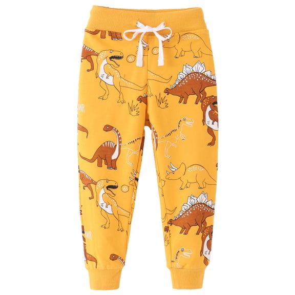 Boys Pants Cartoon Dinosaur Print Elastic Waist Straight Leg Sweatpants Casual Fashion Trousers Baby Boy Clothes Outwear,Yellow,1-2 Years