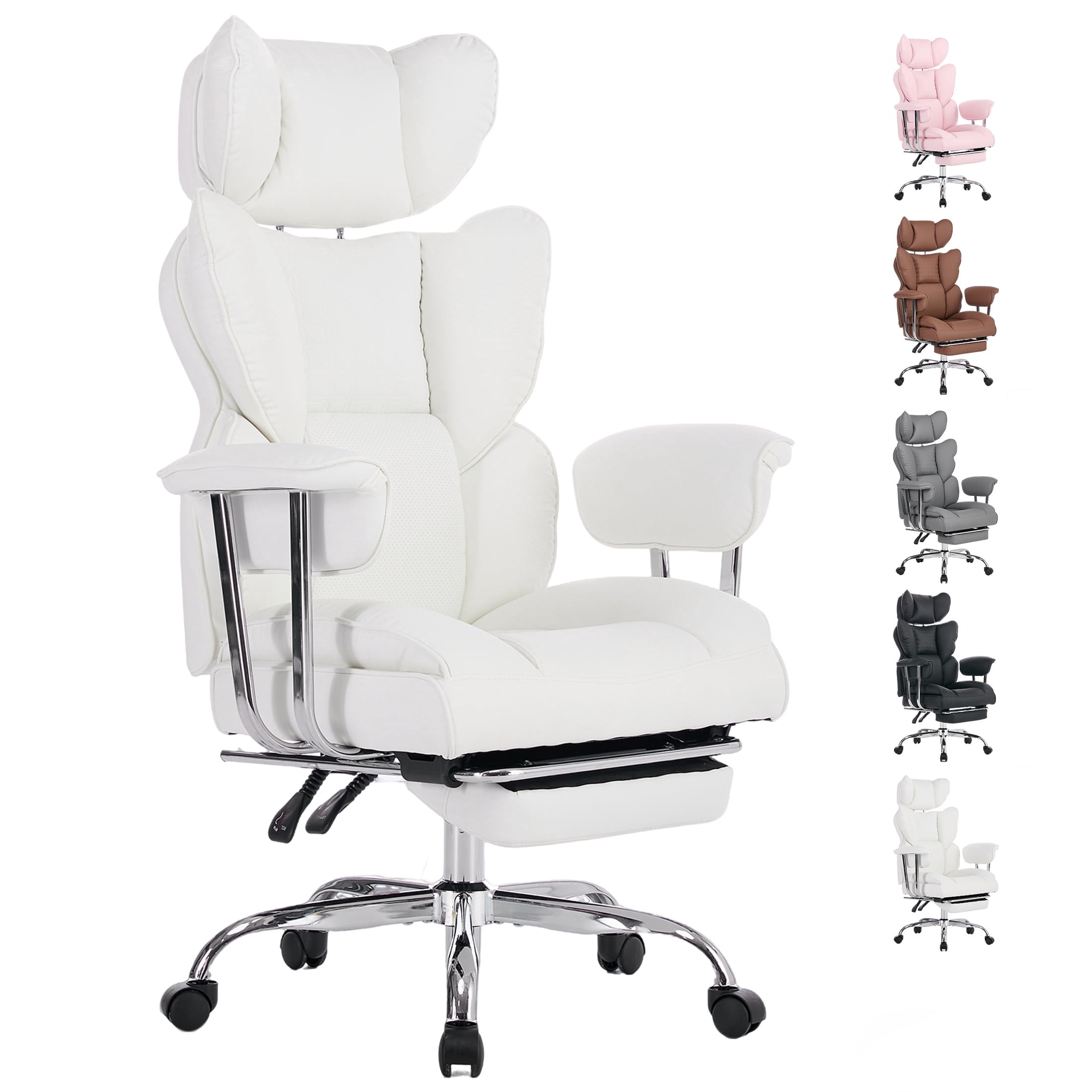 CONCETTA Ergonomic Big and Tall Office Chair, Scratch-Resistant PU Leather Executive Desk Chair with Spring Lumbar Support White