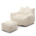 thumbnail image 5 of Giant Plush Bean Bag Chair for Adults with Armrests and Footstool, Comfy Beige Beanbag Chaise Lounge Lazy Floor Sofa Chair for Living Room, Bedroom & Dorm, Cozy Fluffy Cloud Mini Couch (Beige), 5 of 11