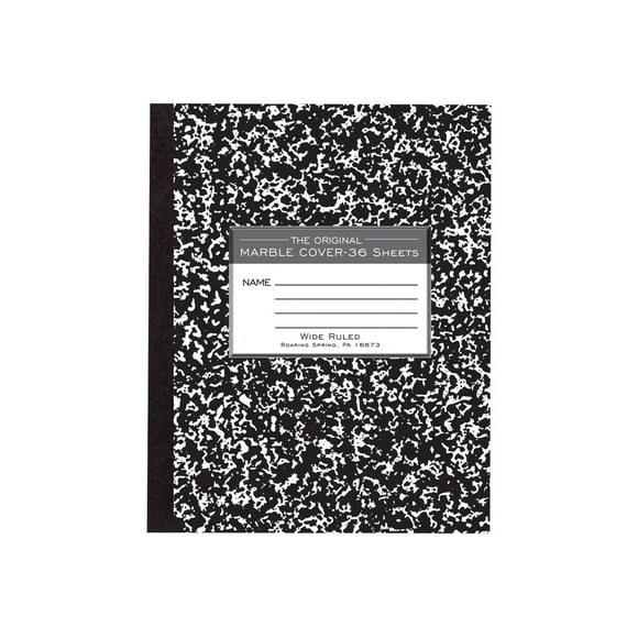 Marble Composition Notebook 8.5"X7" 36 Sheets-Black Flexible Cover, Wide Rule