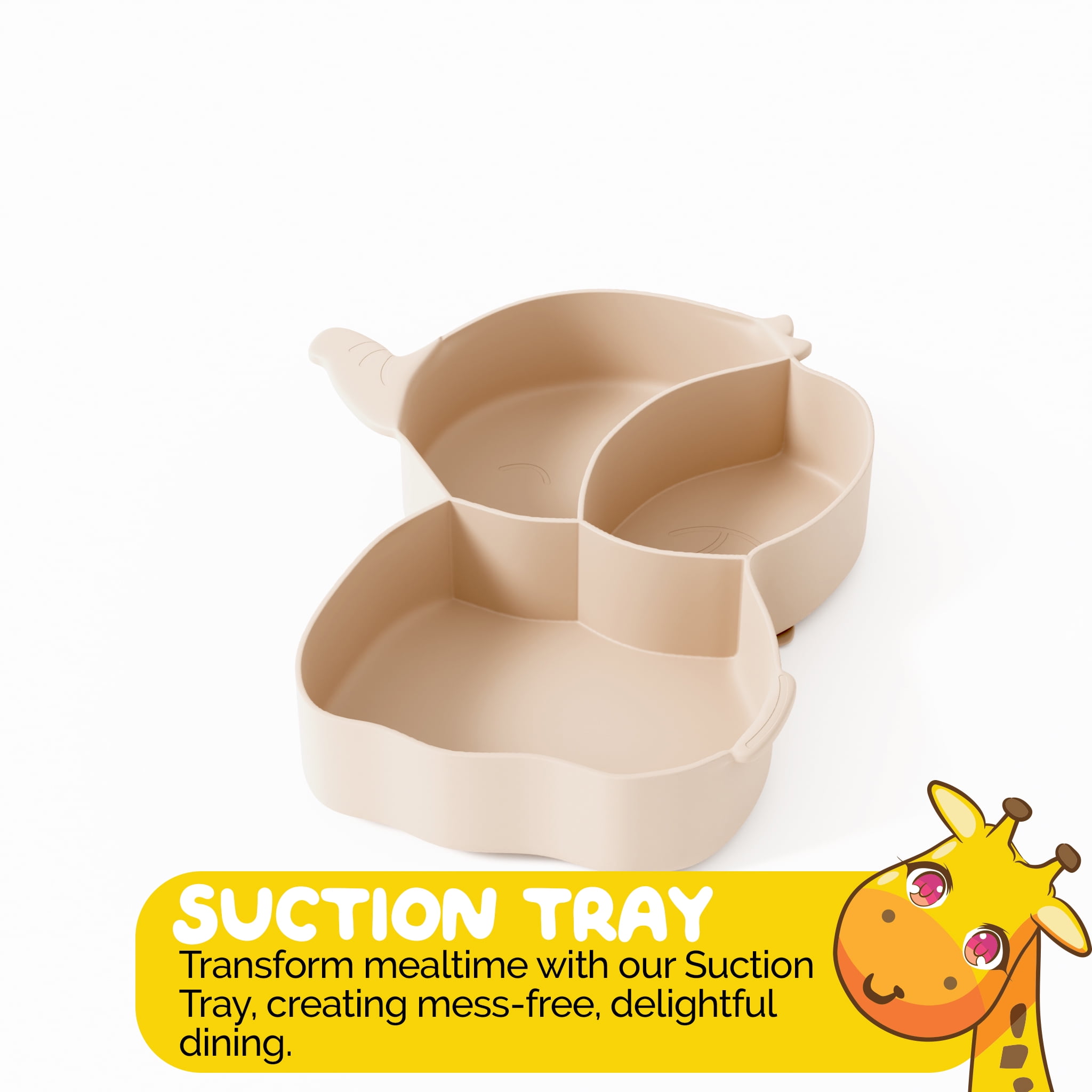 Toddler Dinnerware Set by Muqee Peeko in Beige Color with Suction Tray and Baby Utensils - (3 Piece Set)