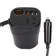 thumbnail image 1 of Inversor de corriente para coche de 150 W CC 12-24 V a CA 110-220 V Cargador con toma de encendedor de cigarrillos 3 puertos USB Fusible incorporado para viajes, 1 of 15