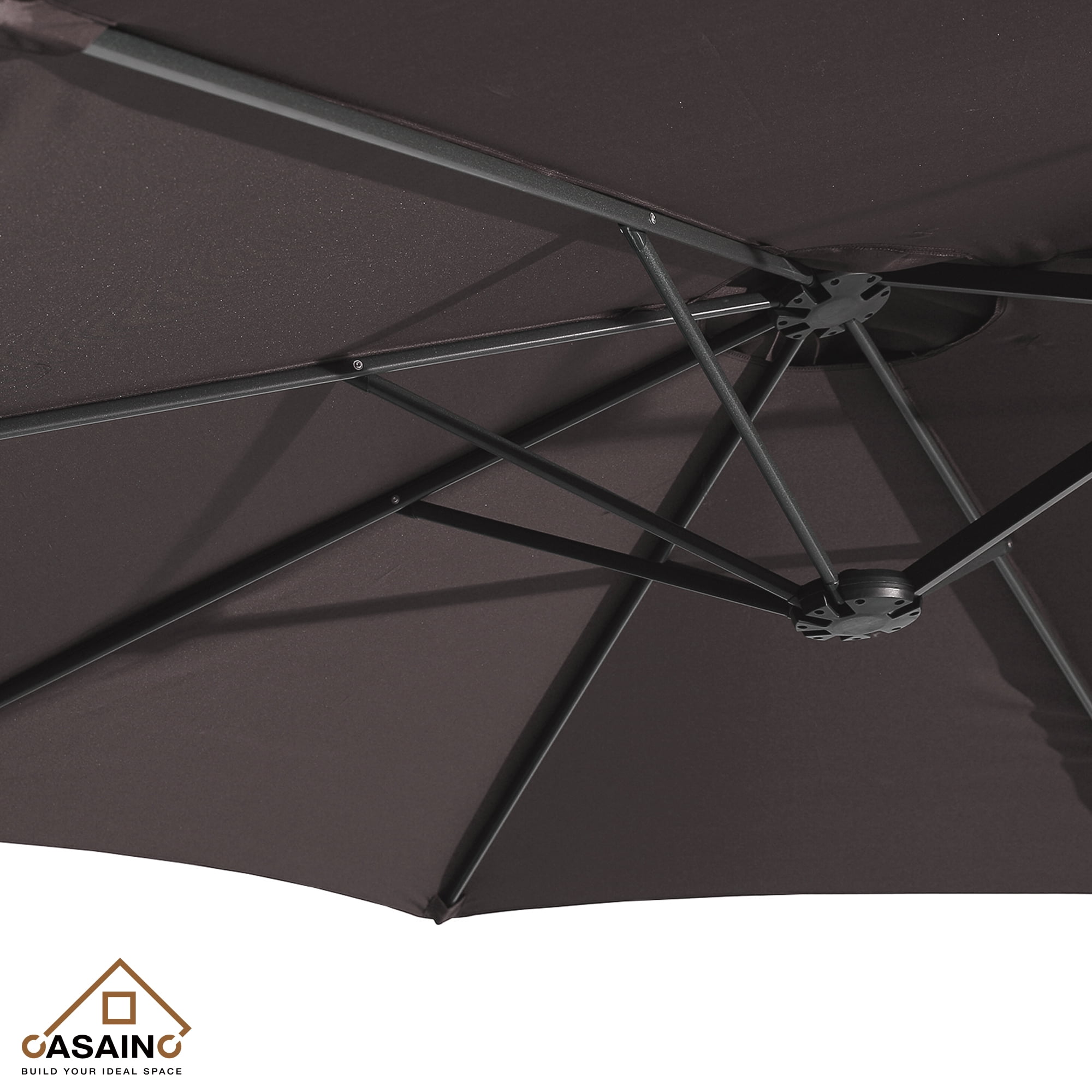 CASAINC 15 ft. Steel Market Patio Umbrella Double-Sided Twin Large Patio Umbrella with Base in Coffee