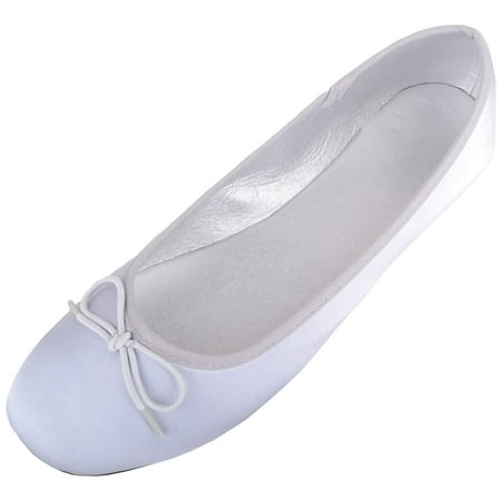 

ABSOLUTE FOOTWEAR Womens Girls Slip On Satin Look Bow Ballerina Pumps - Grey - US 8