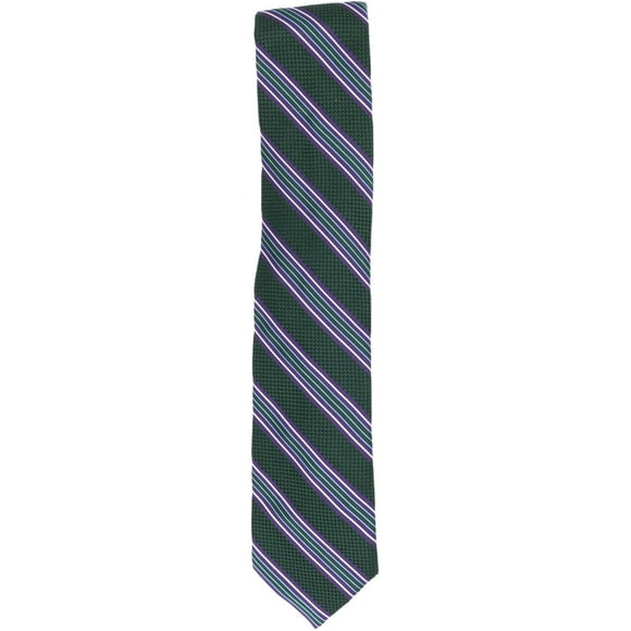Altea Milano Men's Emerald Green / Royal Purple White Silk Basket Weave and Grosgrain Diagonal Stripe Ne Necktie - One Size