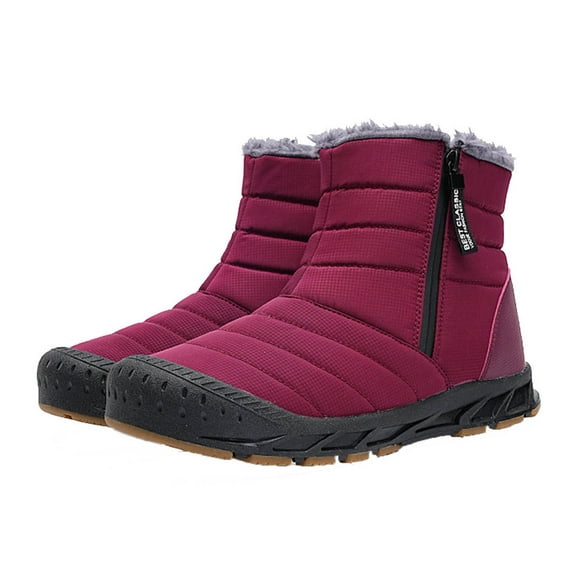Mens Snow Boots High Top Simplicity Zipper Up Plush Fleece Line Comfortable Waterproof Non Slip Outdoor Hiking Ankle Booties Solid Color Winter Warm Casual Short Boots