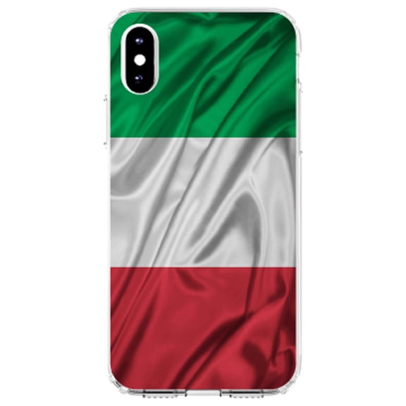 DistinctInk Clear Shockproof Hybrid Case for iPhone X / XS (5.8" Screen) - TPU Bumper, Acrylic Back, Tempered Glass Screen Protector - Italian Flag Italy Waving Red White Green - Love of Italy