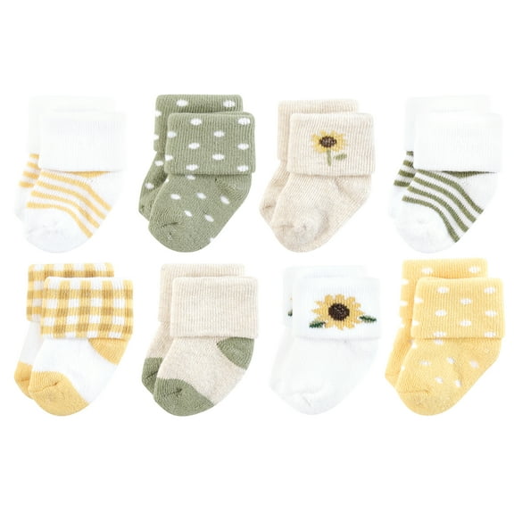 Hudson Baby Infant Girl Cotton Rich Newborn and Terry Socks, Sunflower, 6-12 Months
