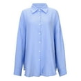 thumbnail image 4 of DuoJiaJ Womens Linen Button Down Shirts Casual Long Sleeve Loose Textured Collared Blouses Work Tops Blue M, 4 of 5