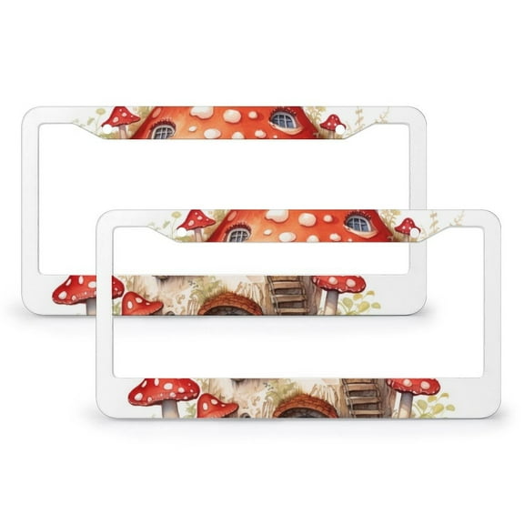 License Plate Cover Mushroom House Car Accessories 2 Pcs Set Mushroom Themed Gifts Aluminum License Plate Frame Gift for Dad