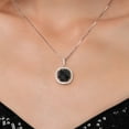 thumbnail image 3 of Gem Stone King 925 Sterling Silver Black Onyx and White Moissanite Pendant Necklace for Women (6.16 Cttw, Gemstone Birthstone, Cushion/Checkerboard Cut 12MM), 3 of 6
