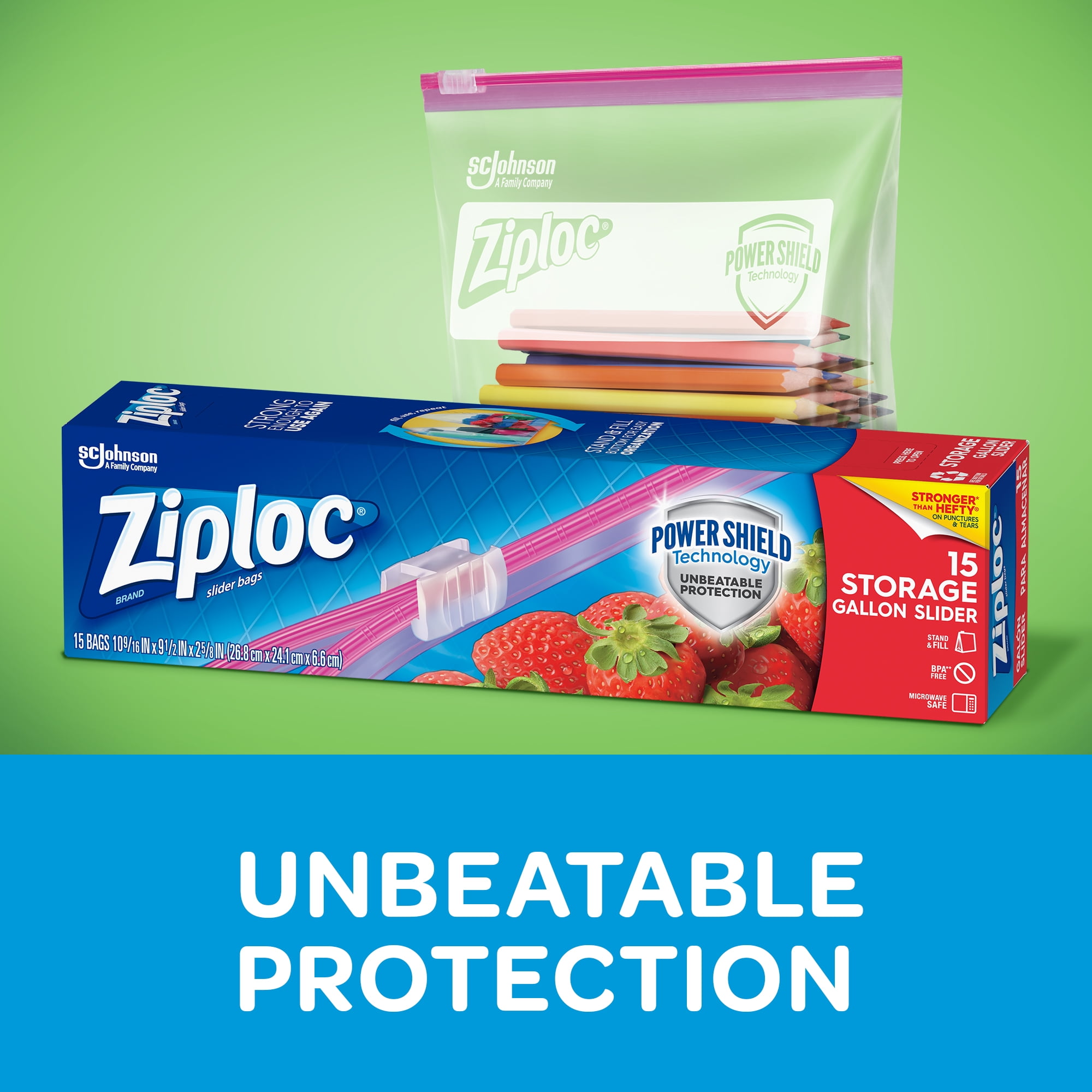 Ziploc® Brand Slider Storage Bags with Power Shield Technology, Gallon, 32  Count