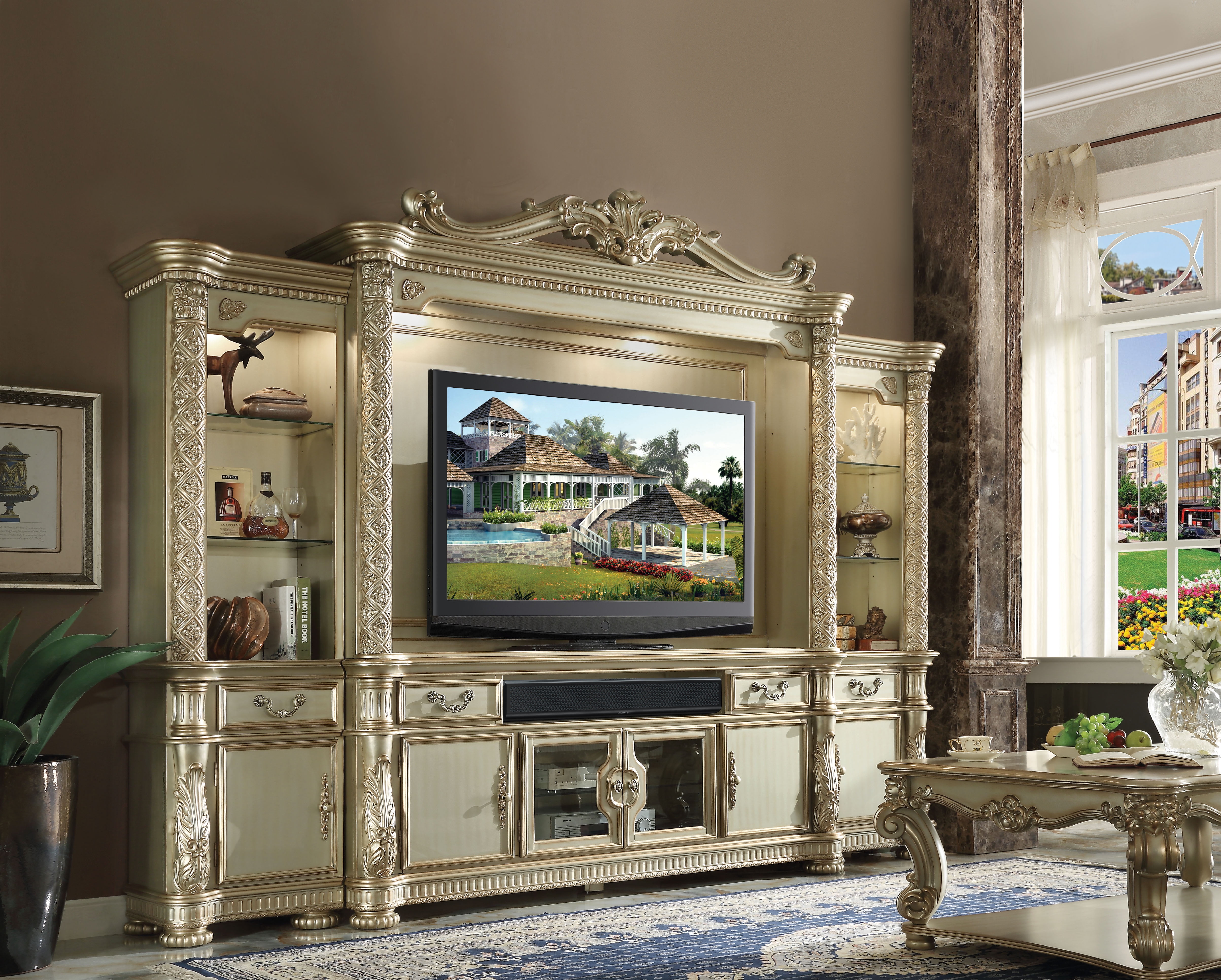 ACME 3 Piece Vendome II Entertainment Center - Cherry - 96 x 131 x 20 in.