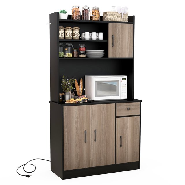 Costway Buffet de Cuisine 4 Portes 71 Pouces avec Étagère Réglable Noir