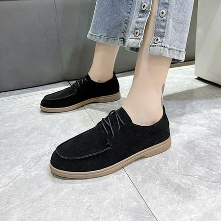 

Cathalem Summer Shoes for Women Casual Suede Flat Front Lace Up Casual Flock Single Shoes Causal Women Shoes Wide Width Casual Black 9