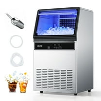VEVOR Commercial Ice Maker Machine, 130Lbs/24H with 33Lbs Storage, 45 Cubes per Cycle, Stainless Steel Freestanding & Under Counter Ice Maker with LED Display & Self-Cleaning
