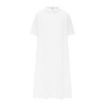 thumbnail image 4 of Summer Plus Size Dresses for Womens 2025 Fashion Solid Color Lapel Doll Tie Pocket Loose Casual Cotton And Linen Dress, 4 of 6