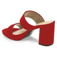 thumbnail image 3 of YDN Women Slip on Double Strap Platform Mules Open Square Toe High Block Heels Casual Dress Work Slide Sandals Size 5.5 Red, 3 of 5