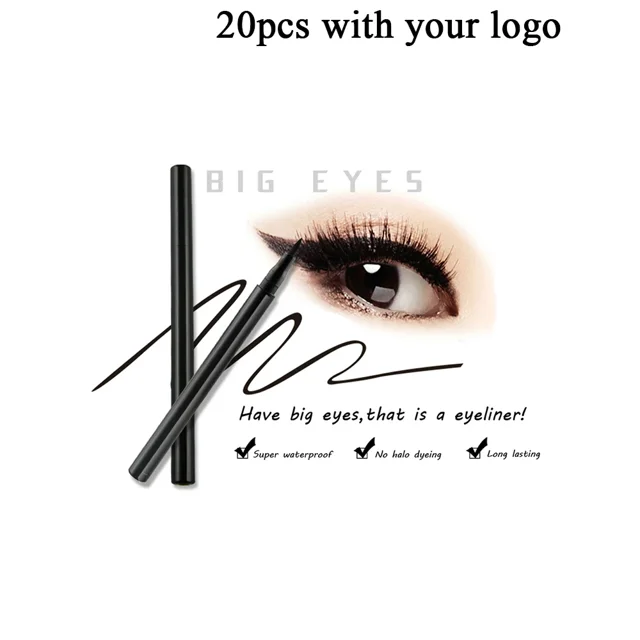 Delineador de ojos negro ultrafino,, antiaceite, herramienta de maquillaje de ojos de belleza de larga duración, etiqueta privada personalizada a granel (5pcs without logo