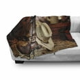 thumbnail image 3 of Western Soft Flannel Fleece Throw Blanket, American West Rodeo Elements with Antique Supplies Retro Artwork Photo, Cozy Plush for Indoor and Outdoor Use, 50" x 70", Brown Beige, by Ambesonne, 3 of 6