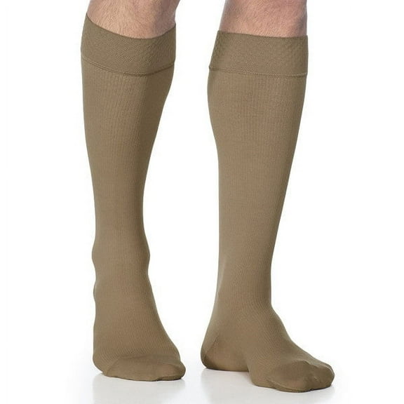 Sigvaris Style 822 Men's Microfiber 20-30 Knee High Compression Stockings w/Grip Top Tan-Khaki LL Long