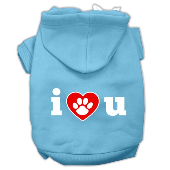 Pet Dog Cat Hoodie Screen Printed, "I Love U"