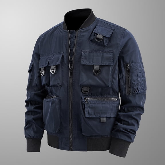 Pejock Men's Winter Coat Jacket, Stand Collar Long Sleeve Zipper Outerwear with Multi Pockets, Warm Casual Polyester Coat for Daily Outdoor Wear