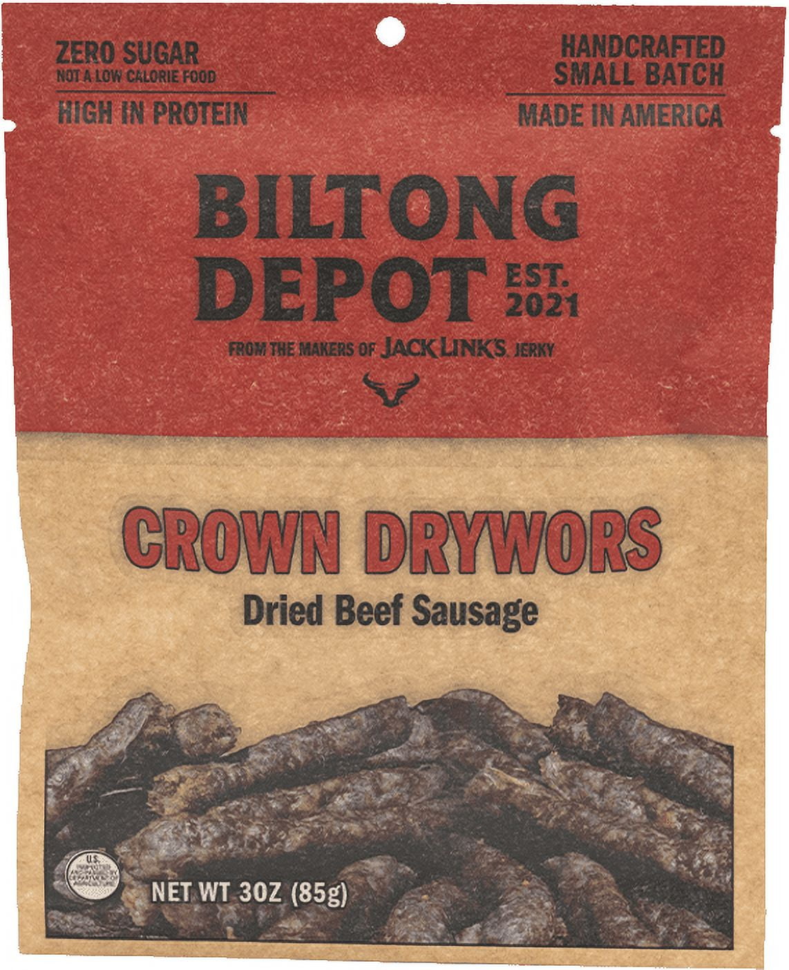 Biltong Depot Crown Drywors Bundle (3oz, pack of 3): High Protein Snack, No Sugar, Dried Beef Sausage Sticks