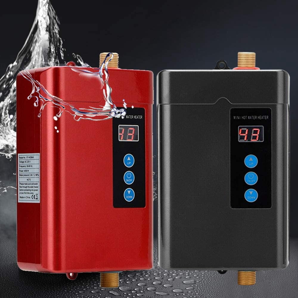 DENEST 3000W Tankless Electric Water Heater, Red/Black