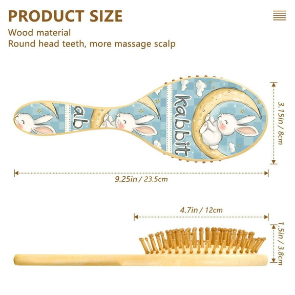 YAZAOO Soft Hair Brush Hair Comb Detangler Rabbit Sitting on The Moon Smoothing Hair Care Beauty Gift