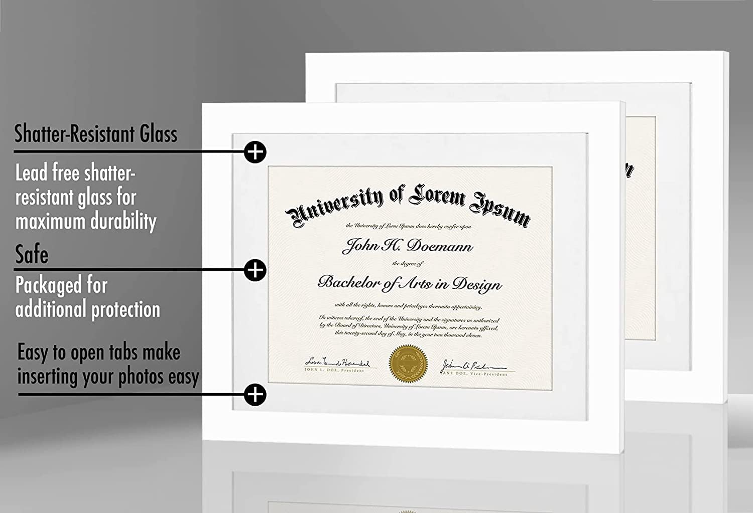 Americanflat 11x14 Black Diploma Frame | Displays 8.5x11 Diplomas with Mat or 11x14 Inch Without Mat. Shatter-Resistant Glass. Hanging Hardware Included! - 4 Pack