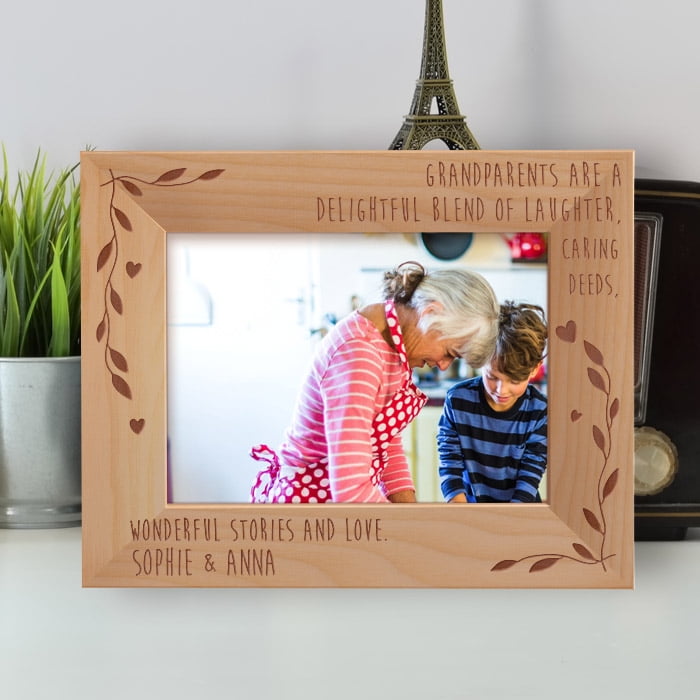 We Love Our Grandma & Grandpa Wood 5 x 7  Frame Horizontal Can Be Personalized 