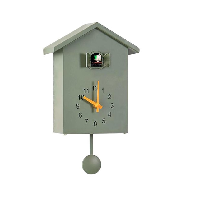 Reloj de pared Reloj de pared de plástico con forma de casa Reloj despertador que indica la hora Sala de estar Decoración de oficina, Verde Eigraketly HA001810-01B