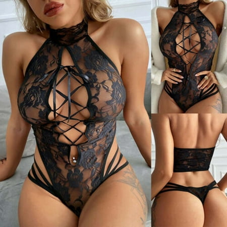 

EQWLJWE Sexy Lingerie for Women Ladies Cute Girl Solid Erotic Lingerie Hollow Out Lacing Perspective Catgirl Bodysuit