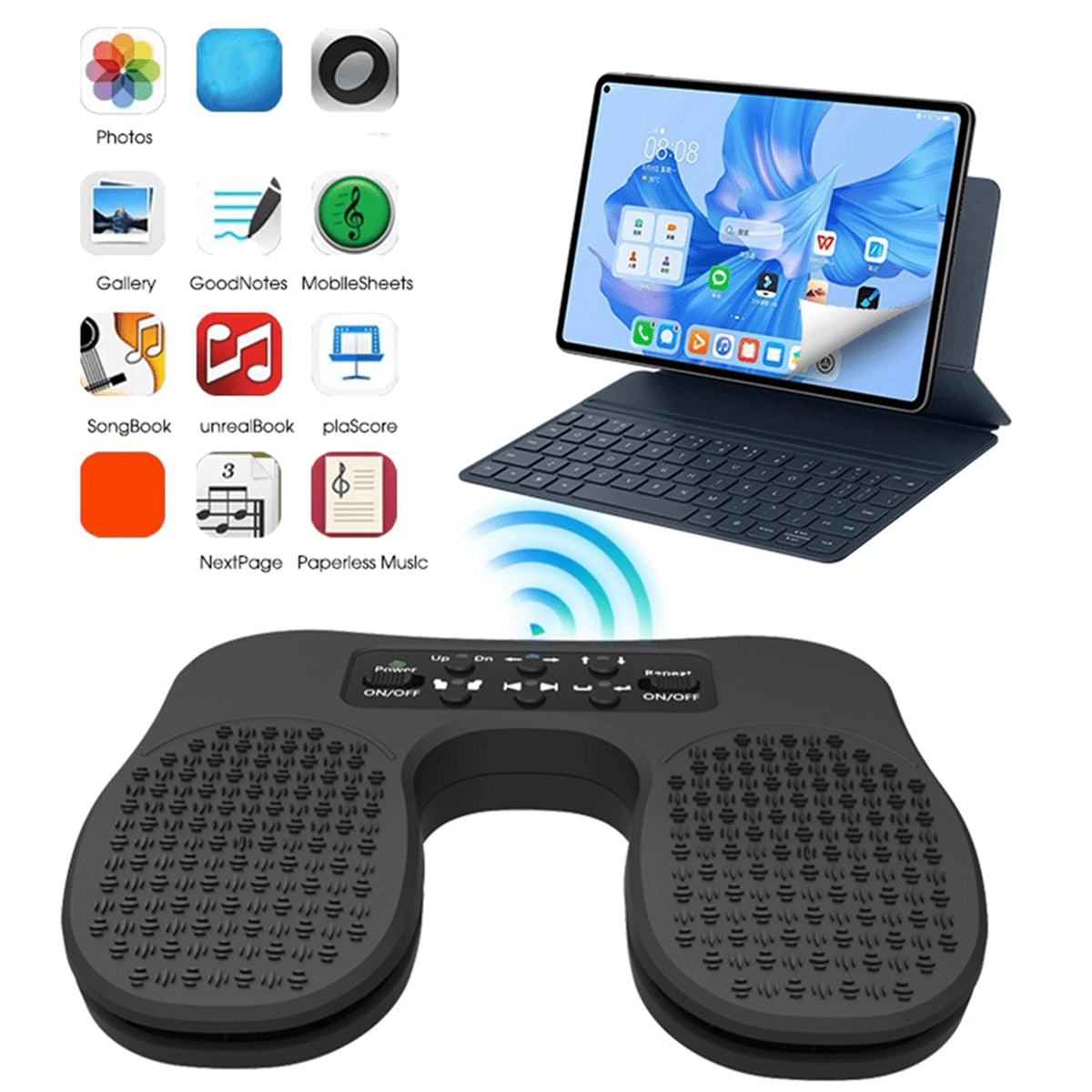 Double Foot Switch Pedal Keyboard Mouse Nonslip Foot Pedal Switch Bluetooth Piano Practice Page Turner Dual Mode,1 x Customized pedal keyboard 1 x Type-C charging cable,Black