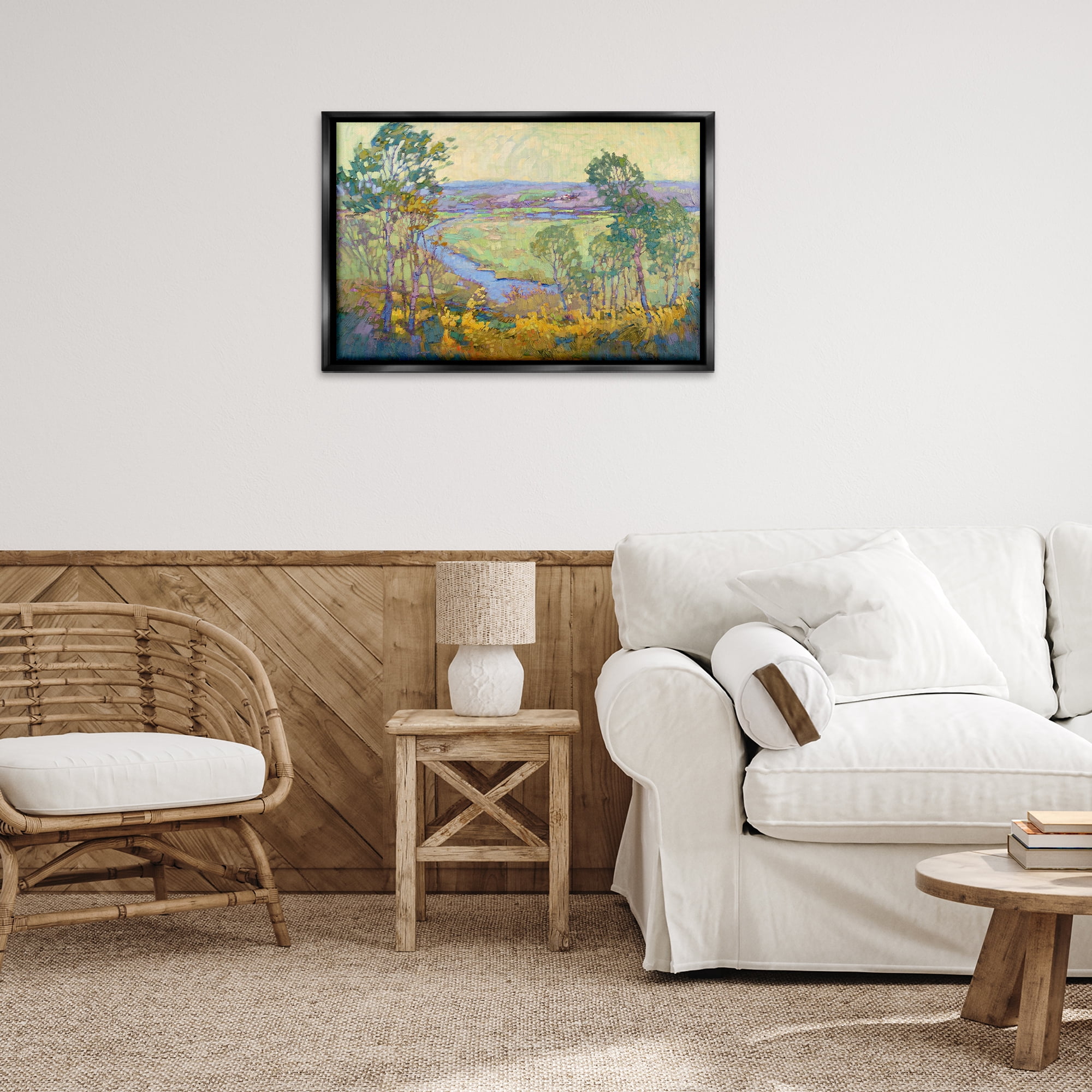 Stupell Industries Abstract Winding Stream Landscape & Nature Painting Black Floater Framed Canvas Art Print Wall Art, 31 x 21