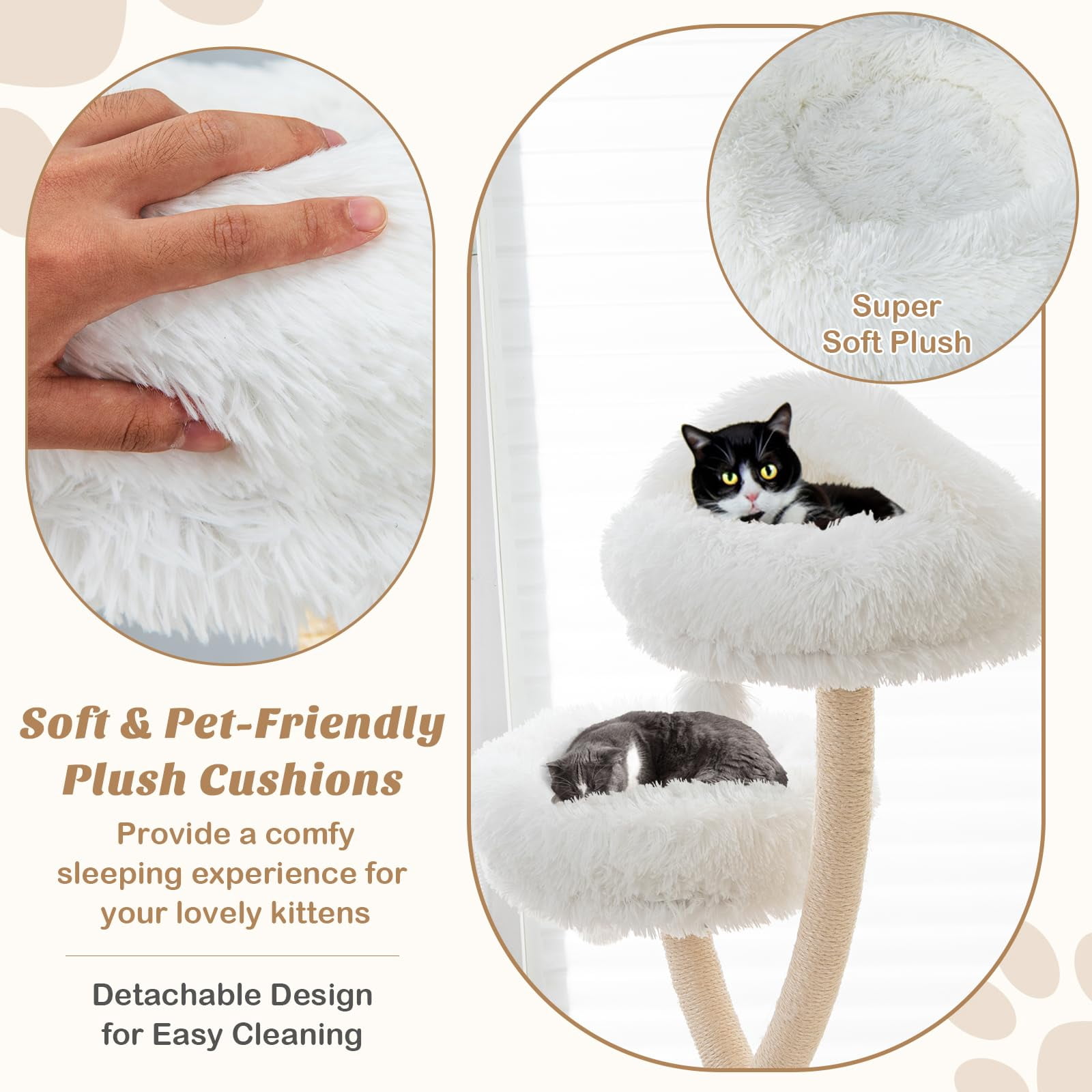 70 Inch Tall Cat Tree for Large Cats 20+ lbs, Multi-Level Cat Tower with Scratching Posts, 3 Cozy Perches and Dangling Toys, Modern Indoor Cat Furniture for Adult Cats, Beige