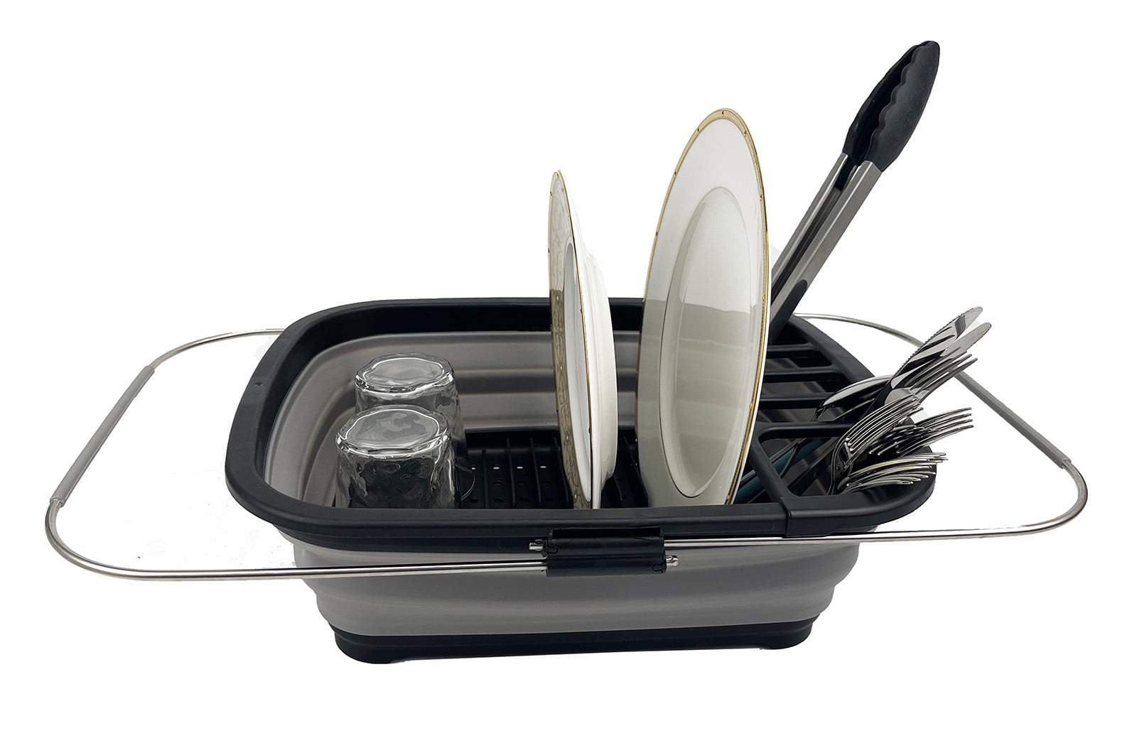 SAMMART 8L (2.11Gallons) Expandable Collapsible Dish Drainer - Foldable Drying Rack - Portable Dinnerware Organizer - Space Saving Kitchen Storage Tray